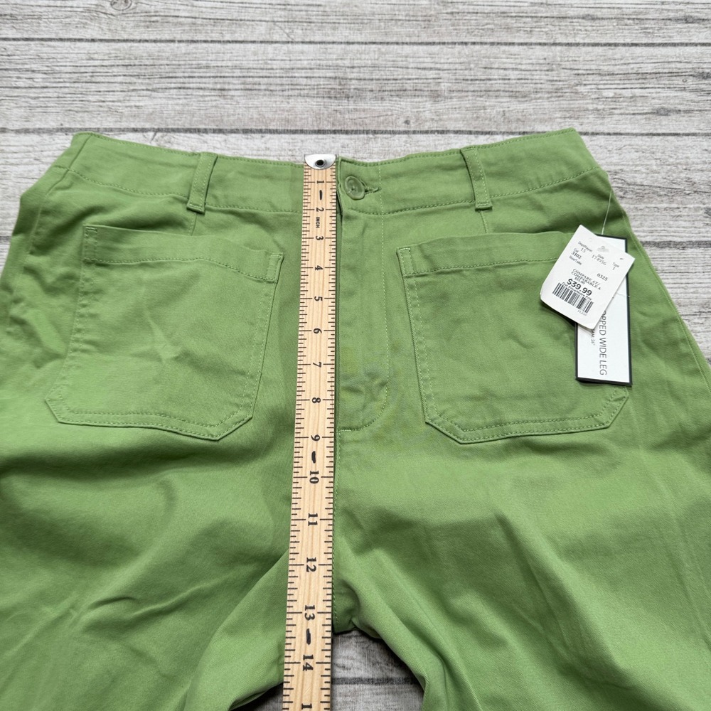 NEW Bagatelle Collection Pants Women's 12 Green Cropped High Rise Wide Leg Baggy - Picture 6 of 9